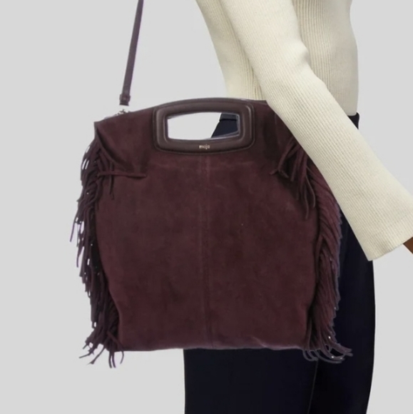 Maje Handbags - Maje Fringe Embellished Suede Shoulder Bag